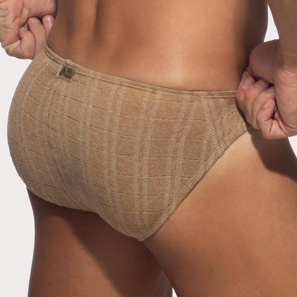 Addicted Opal Bikini Brief - Herren Slip mit Struktur und goldenen Glanzfäden in beige, back