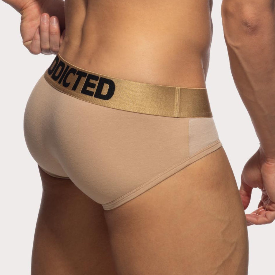 Addicted Flame Cotton Basic Brief - Beiger Slip mit breitem Bund und großzügigem Pouch aus angenehm soften Material, back