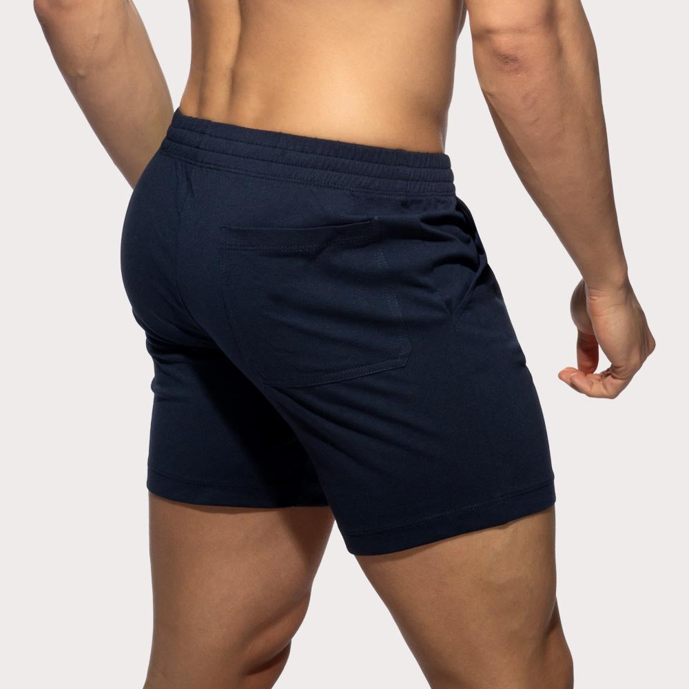 Addicted Band Shorts - Kurze Sporthose aus reiner Baumwolle mit seitlichem Addicted Logo-Band, navy, back