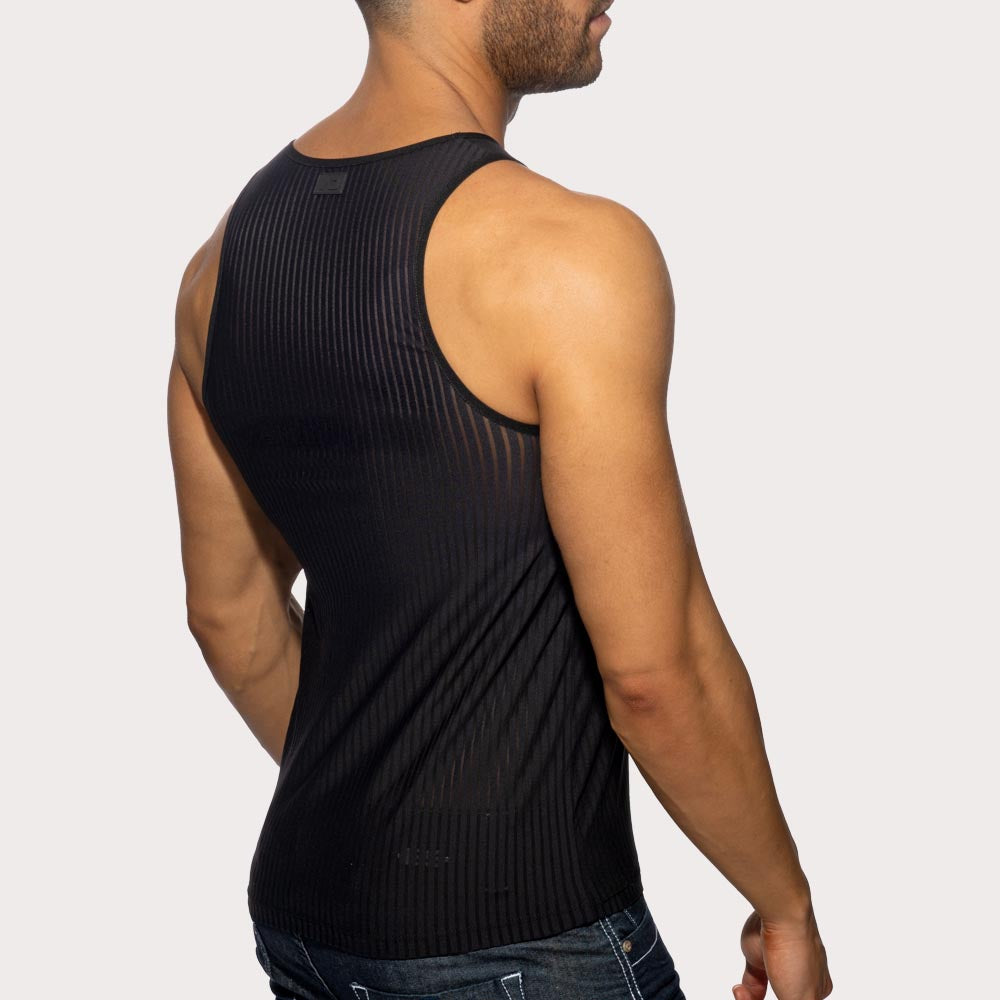 Addicted Black Stripe Tank Top mit blickdichten und transparenten Streifen, back