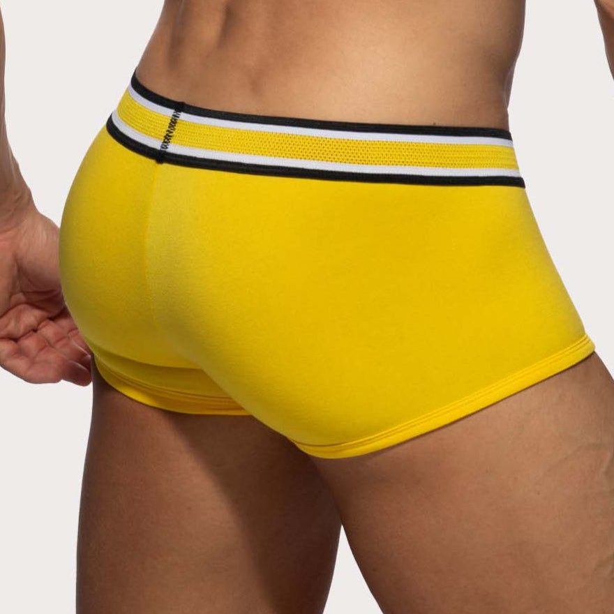 Addicted Super Soft Trunk - Auffällige Boxershorts für Männer mit großzügigem Pouch und Racing Streifen am Bund in gelb, back