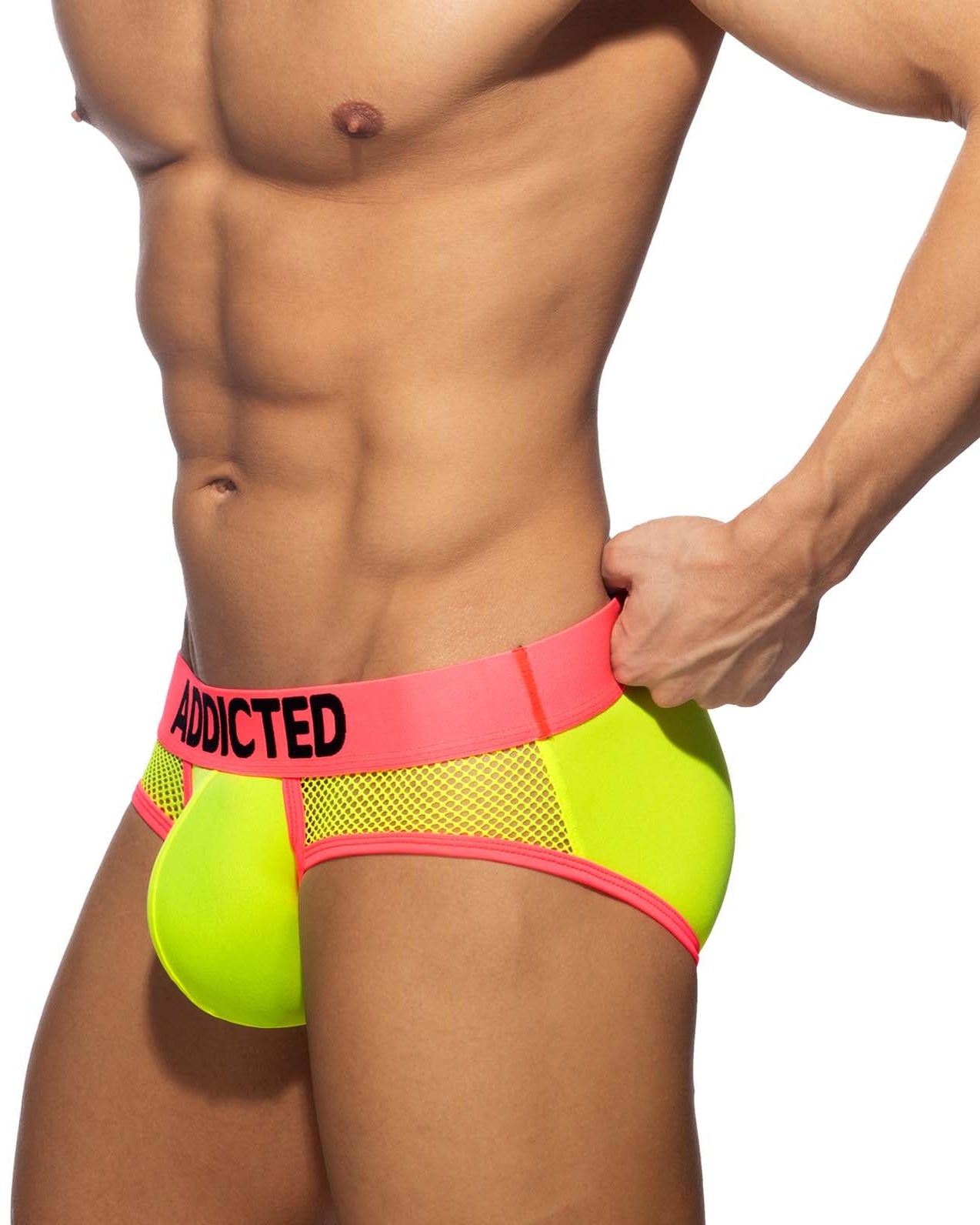 Addicted Neon Mesh Brief - auffälliger Männer Slip mit Mesh Elementen, neongelb