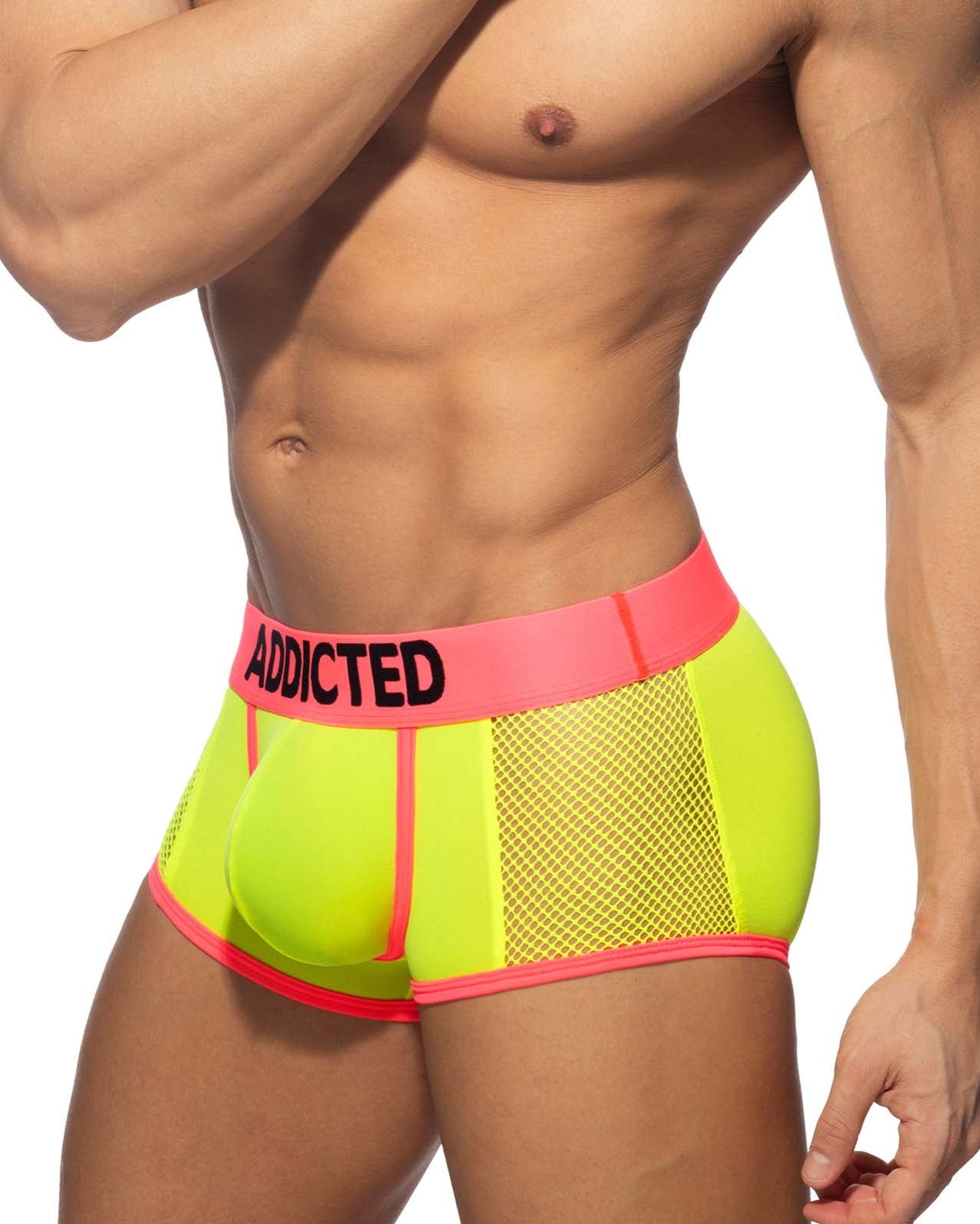 Addicted Neon Mesh Trunk - auffällige Boxershorts mit Mesh Elementen in neongelb-rosa