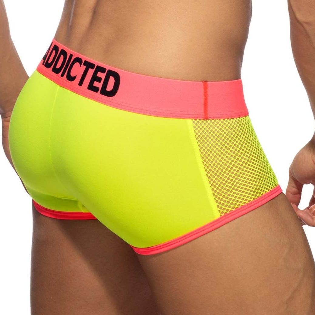 Addicted Neon Mesh Trunk - auffällige Boxershorts mit Mesh Elementen in neongelb-rosa, back