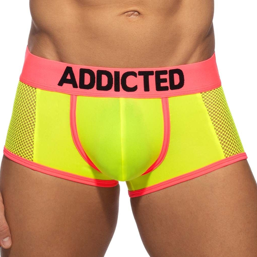 Addicted Neon Mesh Trunk - auffällige Boxershorts mit Mesh Elementen in neongelb-rosa, front