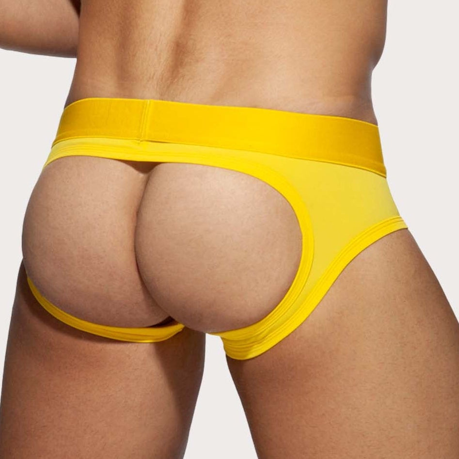 Addicted Bottomless Fetish Brief - Sexy Jock-Brief aus der AD Fetish Kollektion, gelb, back