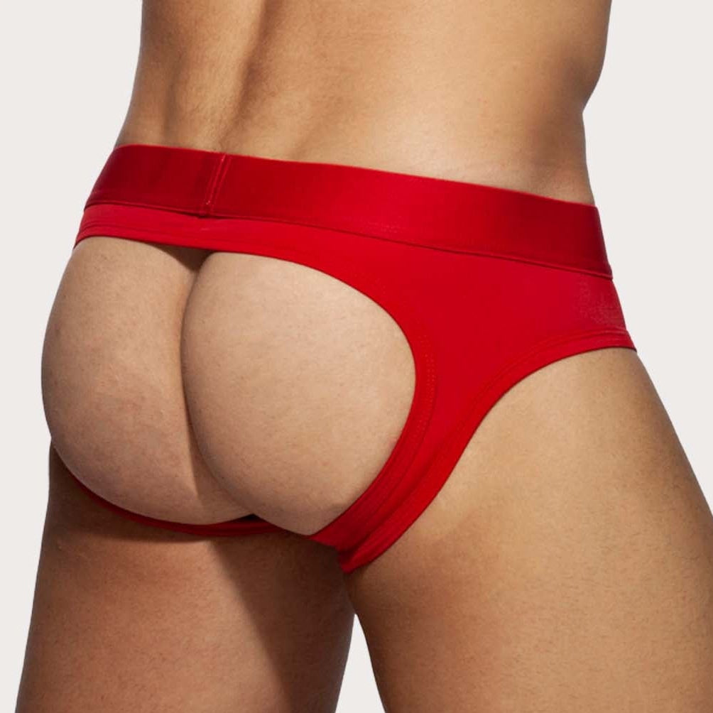Addicted Bottomless Fetish Brief - Sexy Jock-Brief aus der AD Fetish Kollektion, rot, back