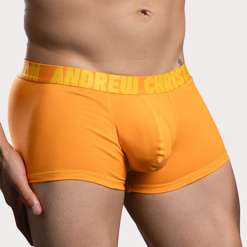 Andrew Christian Happy Cotton Boxer - Figurbetonte Boxershorts mit Almost Naked Pouch in orange, side