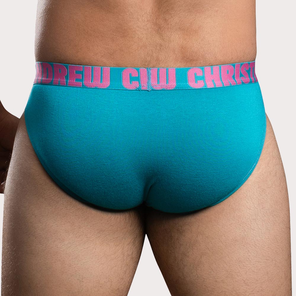 Andrew Christian Happy Cotton Brief - figurbetonter Slip mit Almost Naked Pouch in türkis, back