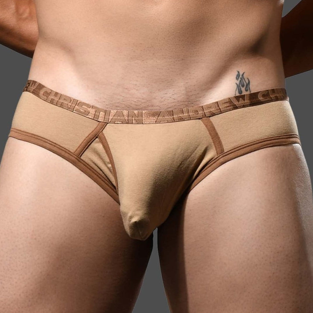 Knapper Low-Rise Slip von Andrew Christian 'Fly Tagless Brief w/Almost Naked' tan braun,
53636326719814, 53636326752582, 53636326785350, 53636326818118