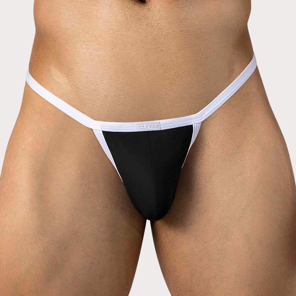 Clever Boreas Thong - Herren String-Tanga mit anatomischem Pouch aus elastischer Mikrofaser in schwarz