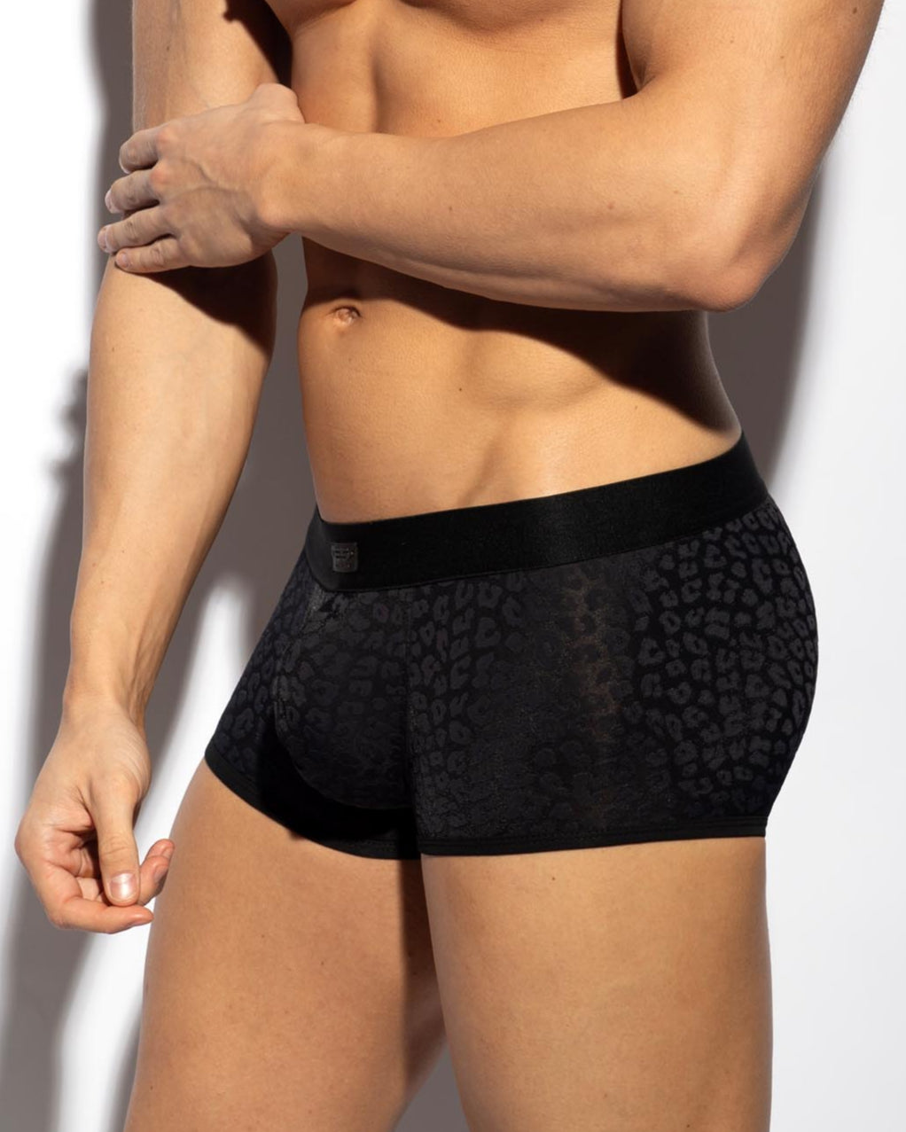 ES Collection Black Leopard Trunk - erotische Boxershorts mit sexy Leoparden Muster in schwarz, side