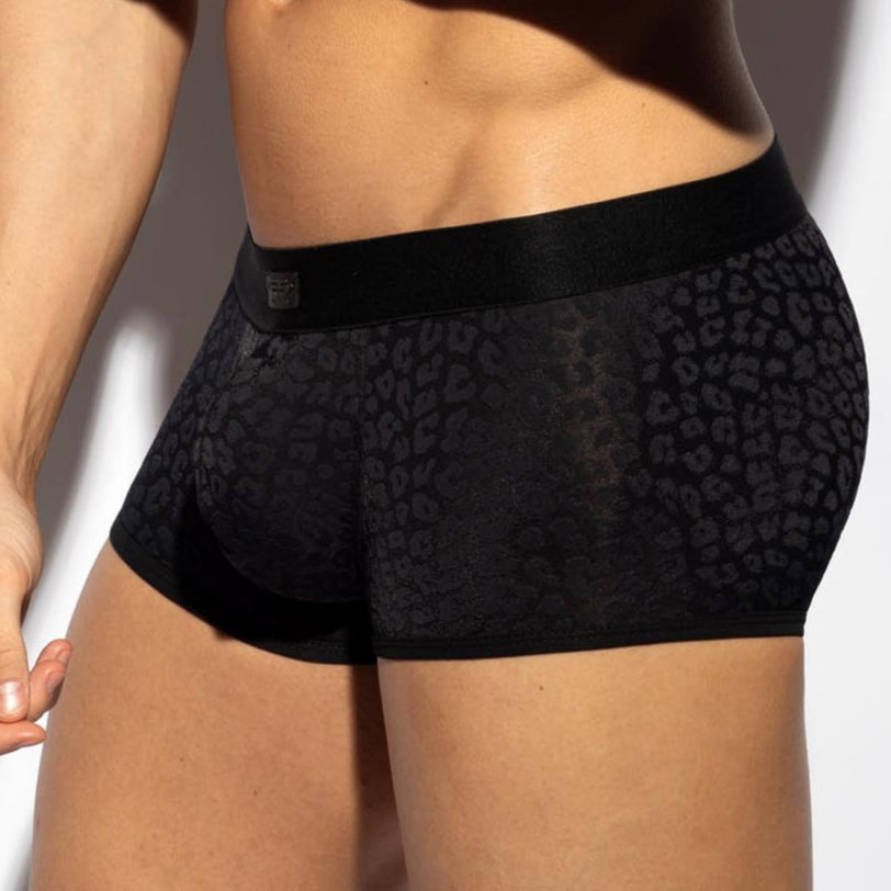 ES Collection Black Leopard Trunk - Boxershorts mit sexy Leoparden Muster in schwarz, side
