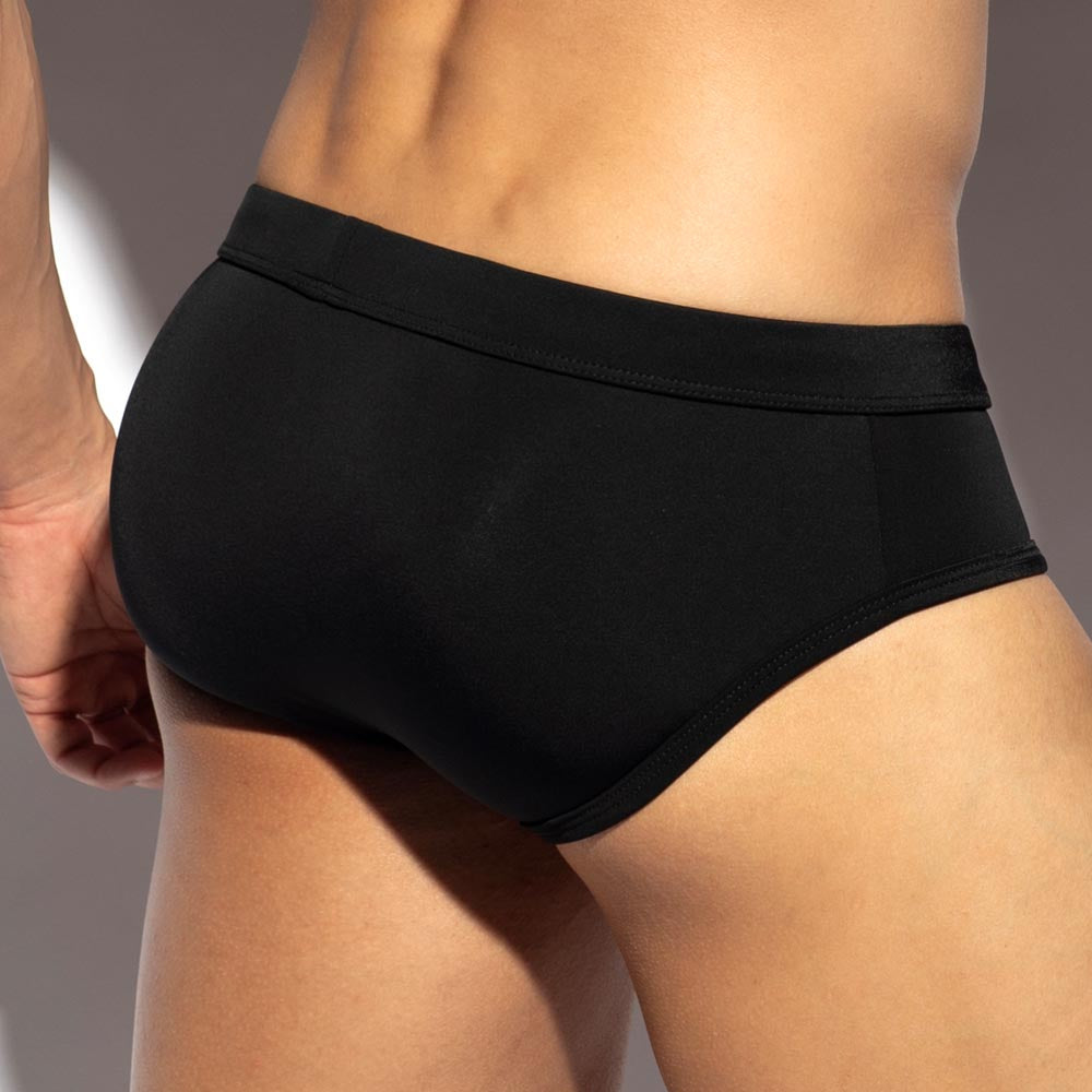ES Collection Basic Sportive Swim Brief - Herren Badeslip mit herausnehmbarer Push-Up Einlage in schwarz, back
