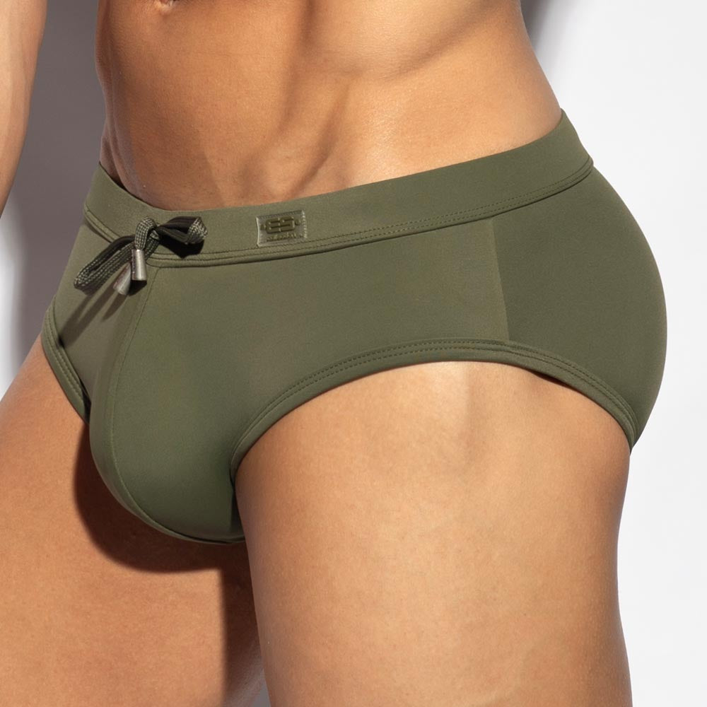 ES Collection Basic Sportive Swim Brief - Herren Badeslip mit herausnehmbarer Push-Up Einlage in khaki