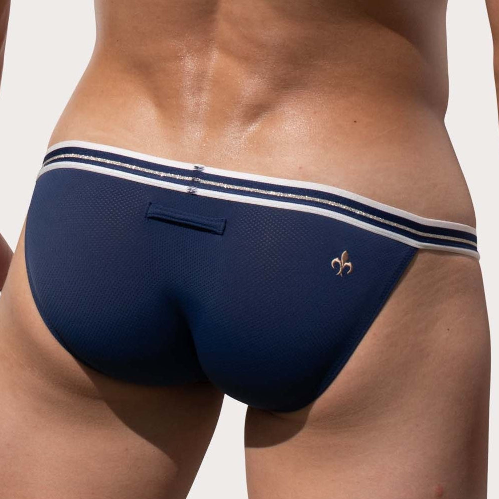 Marcuse Arose Tanga Brief - ultra knapper Low-Rise Mini Slip aus Mesh Stoff, navy, back
