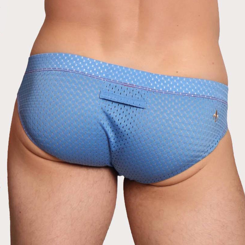Marcuse Bussine Brief - Männer Slip aus atmungsaktivem Mesh mit herausnehmbarer Push-Up Einlage in blau, back