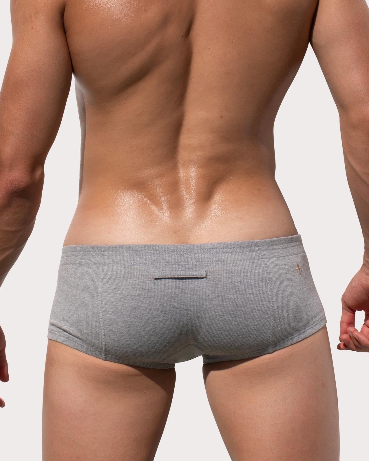 Marcuse Waterboy Boxer - sexy Low-Rise Mini Pants mit Knopf-Eingriff, grau, back