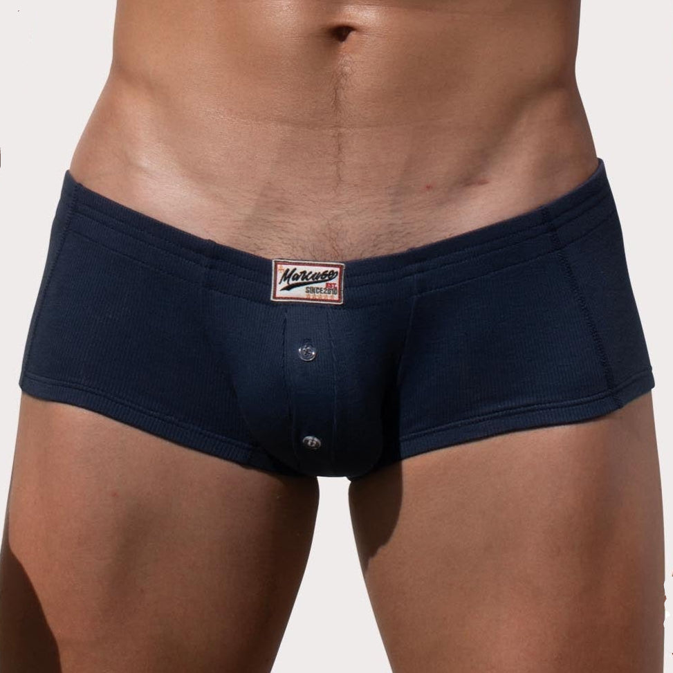 Marcuse Waterboy Boxer - Low-Rise Mini Pants für Herren mit Knopf-Eingriff, navy-blau, front