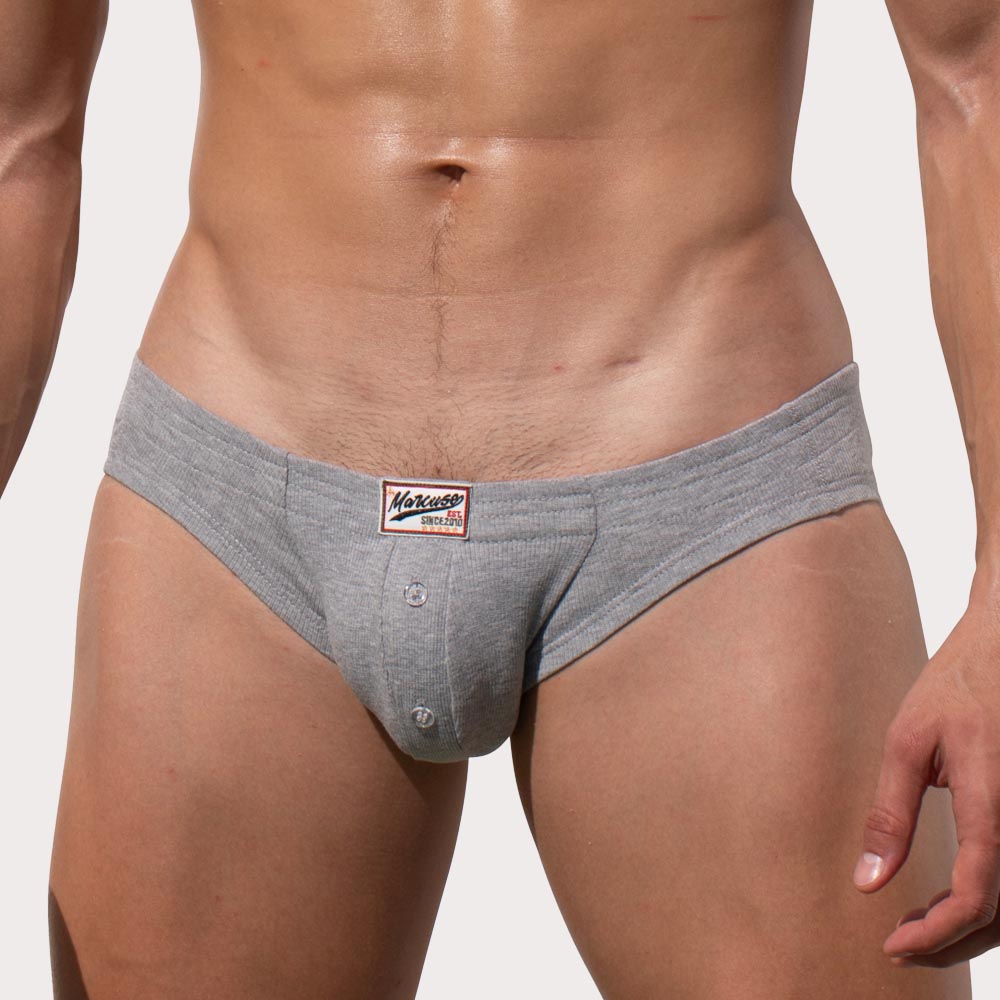 Marcuse Waterboy Brief - Low-Rise Slip für Männer mit Knopf-Eingriff, grau