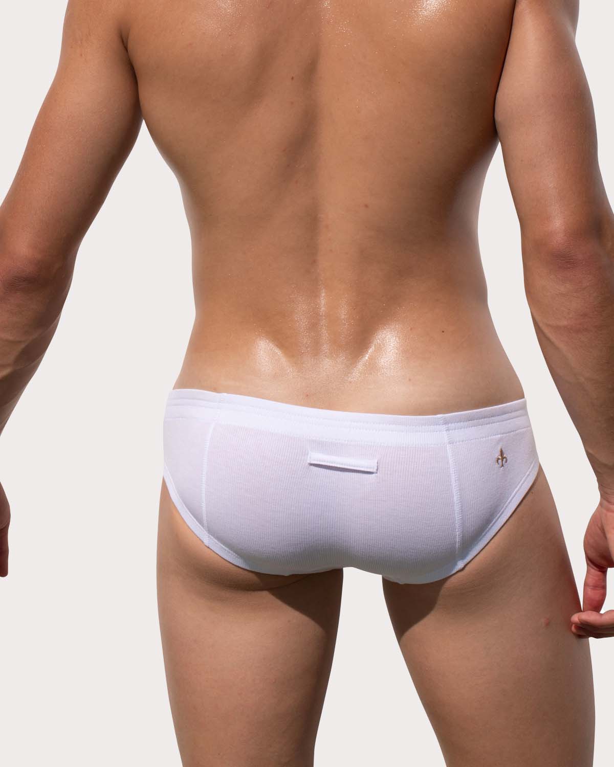 Marcuse Waterboy Brief - Sexy Low-Rise Slip für Männer mit Knopf-Eingriff, weiß, back