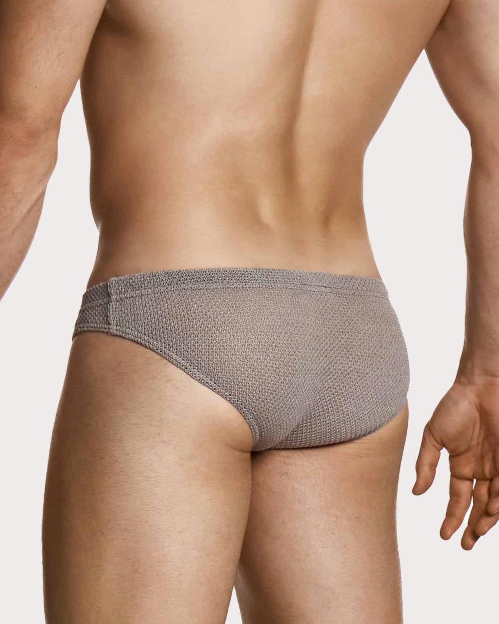 Modus Vivendi Micro Knit Brief - Herren Slip aus edlem Strickstoff in braun mit orangem Logo Badge, back
