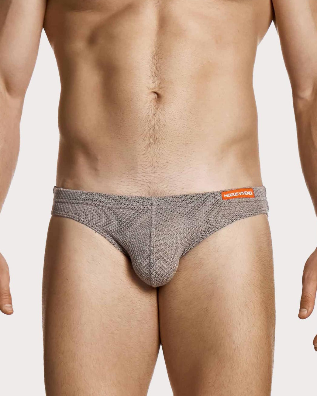 Modus Vivendi Micro Knit Brief - Herren Slip aus edlem Strickstoff in braun mit orangem Logo Badge