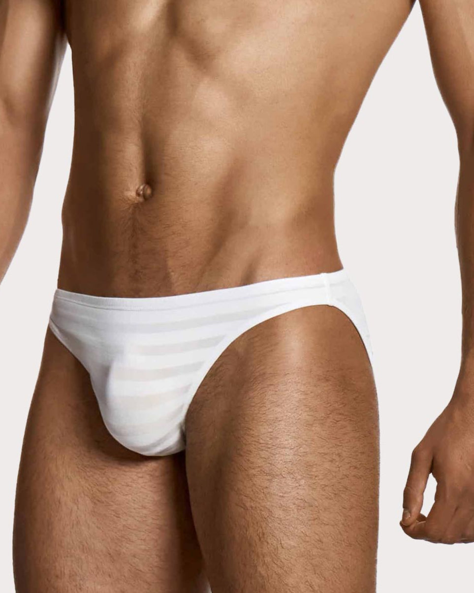 Modus Vivendi Athletic Low Cut Brief - Knapper Slip für Männer mit gestreiftem Muster in weiß