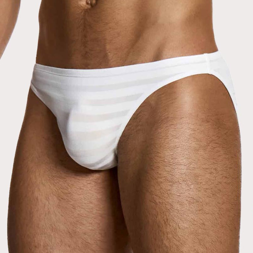 Modus Vivendi Athletic Low Cut Brief - Knapper Slip für Männer mit gestreiftem Muster in weiß