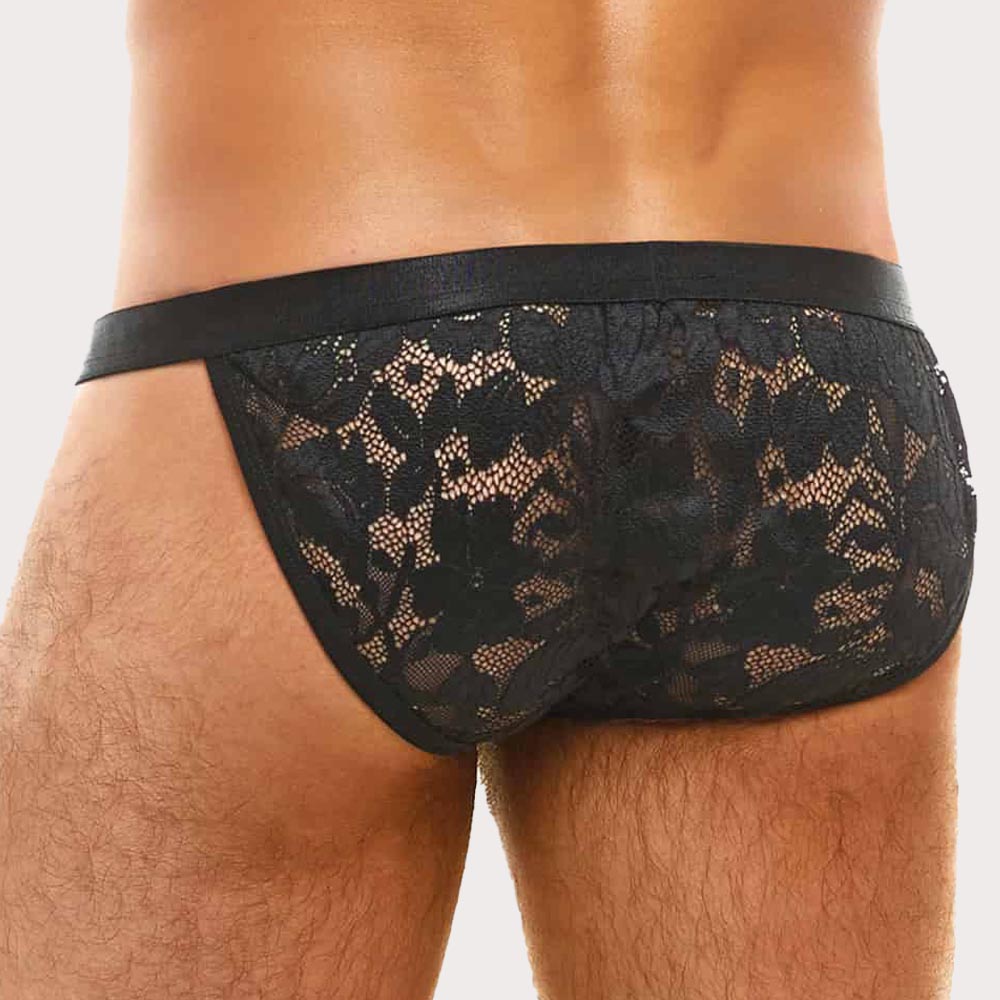 Modus Vivendi Floral Lace Tanga Brief - Slip mit floralem Muster im Tanga-Design für Männer in schwarz, back