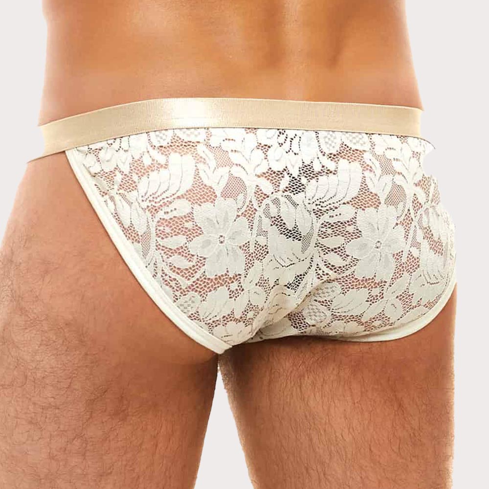 Modus Vivendi Floral Lace Tanga Brief - Slip mit floralem Muster im Tanga-Design für Männer in Ivory, back