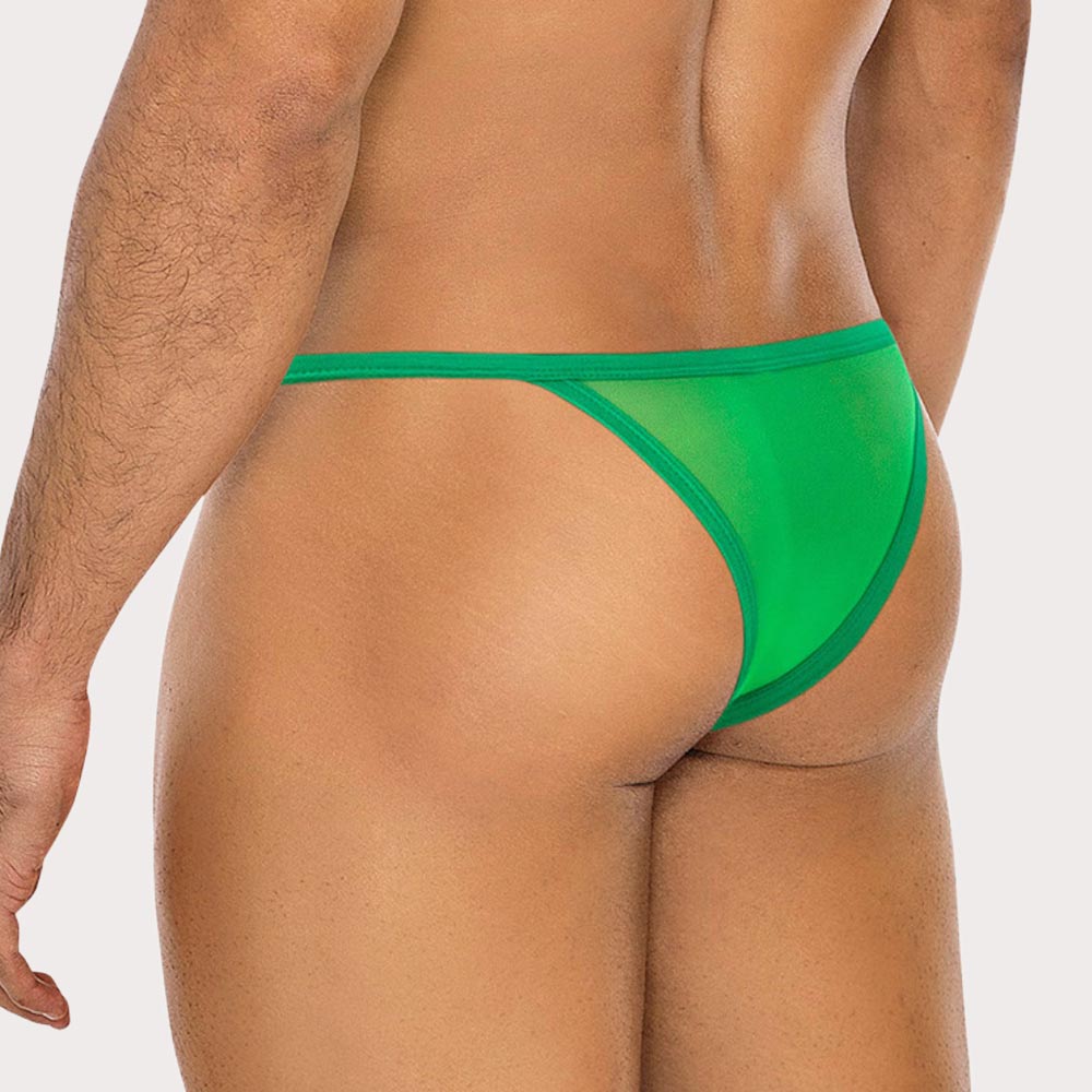 Cut4Men SP4NDEX GLOW Tanga Kini - knapper Herren Tanga aus durchsichtigem Mesh Material in neon-grün, back