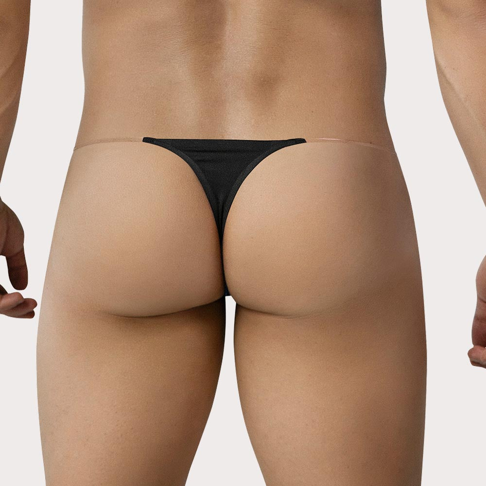 CUT4MEN Seamless Thong – nahtloser String-Tanga für Männer aus elastischer Mikrofaser für ein leichtes Tragegefühl in schwarz, back