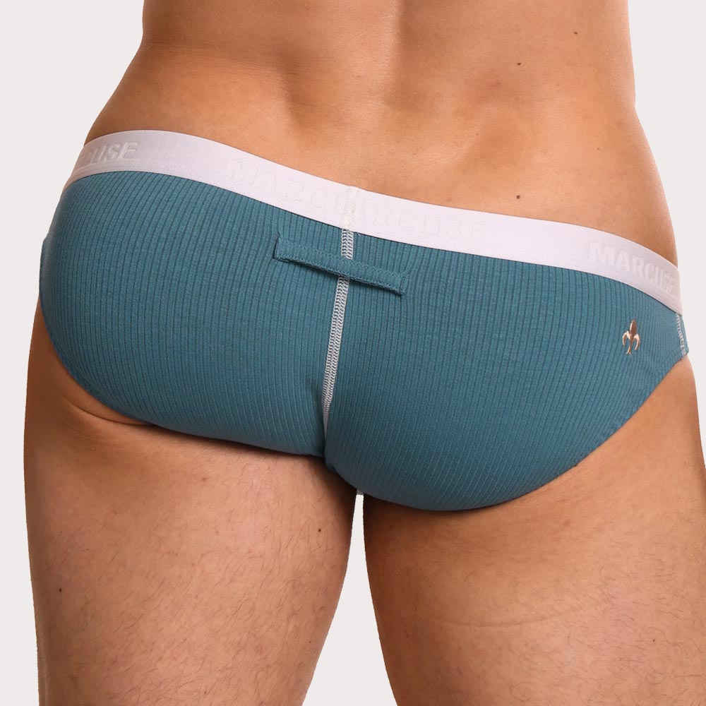 Marcuse Classique Slip – super Low-Rise Slip für Herren aus weichem Feinripp-Gewebe mit Double Layer Pouch in türkis, back
