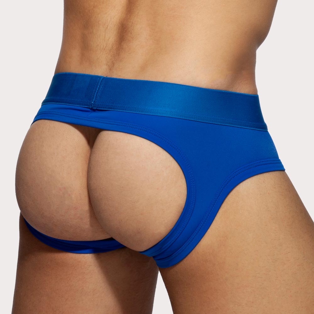 Sexy Jockstrap 'Bottomless Fetish Brief' von Addicted Underwear in blau, Rückseite
