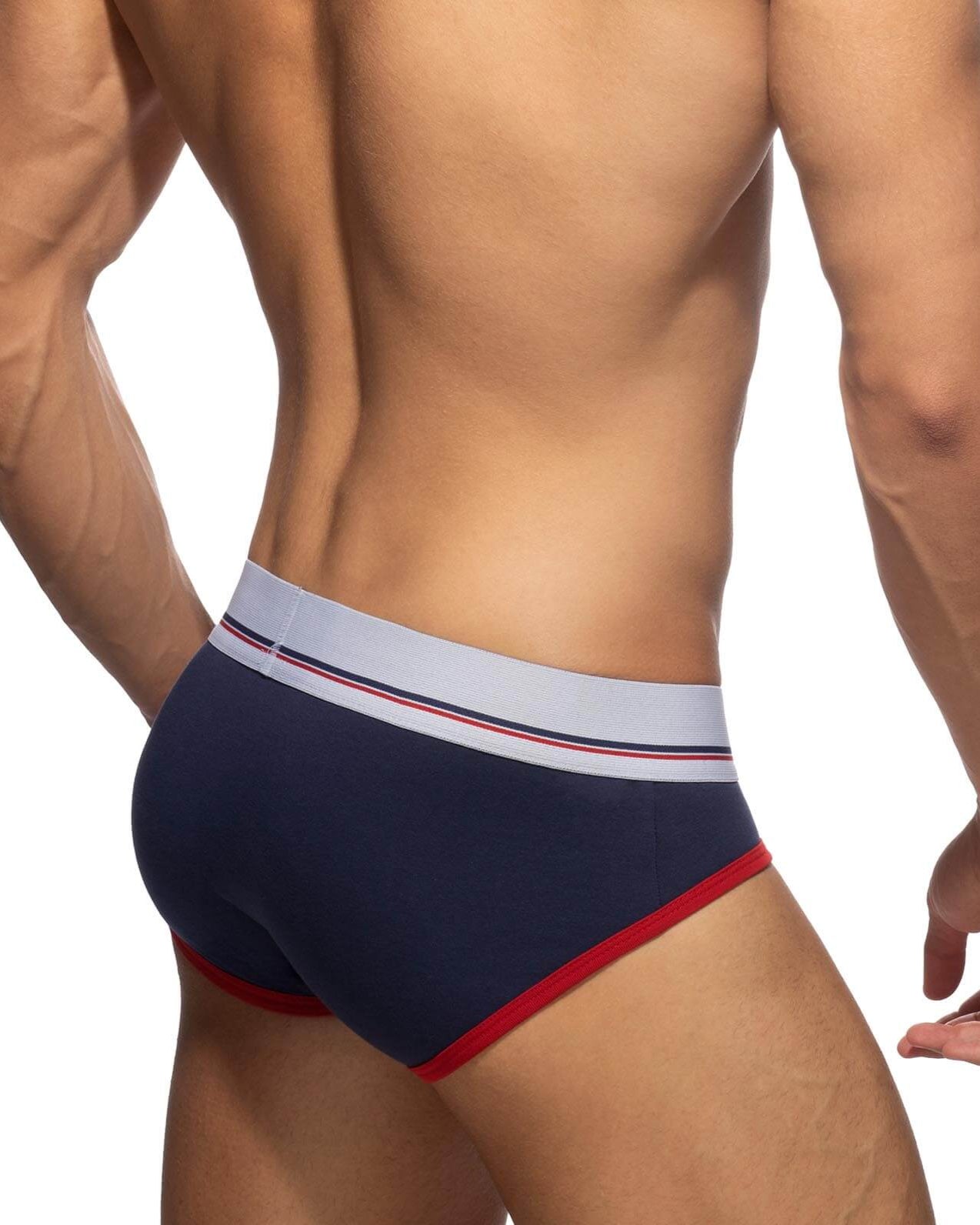 Navy-Blauer Herren Slip von Addicted Underwear mit farblich abgesetzten Konturen, Rückansicht