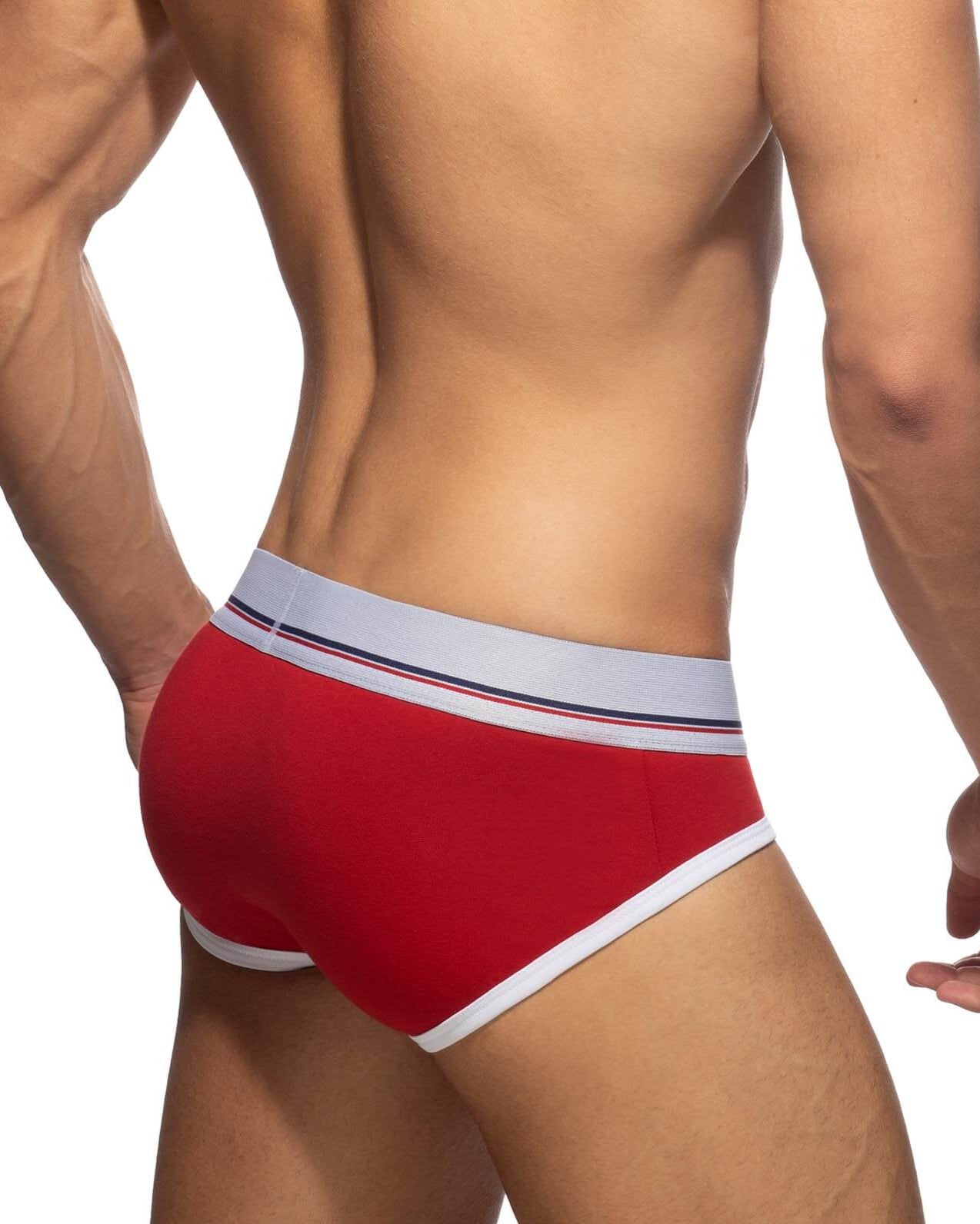 Roter Herren Slip von Addicted Underwear mit farblich abgesetzten Konturen, Rückansicht