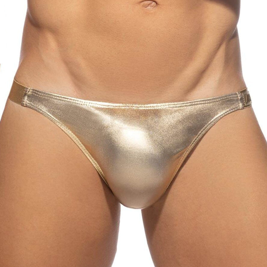 Glänzender Mini-Slip 'PARTY SHINY BIKINI' von Addicted Underwear in gold, Frontansicht
