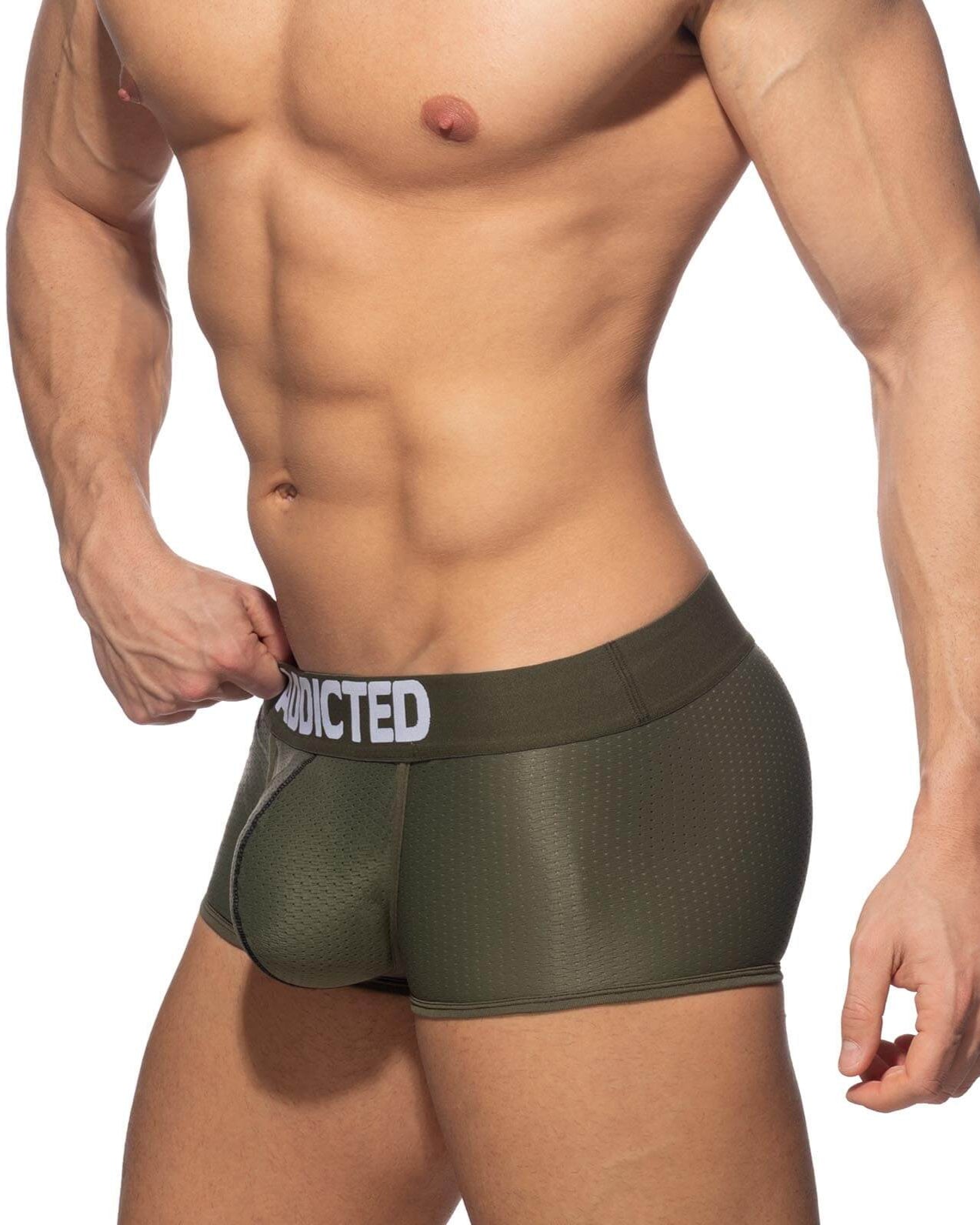Auffällige Boxershorts 'Push Up Mesh Trunk' von Addicted Underwear in khaki, Seitenansicht