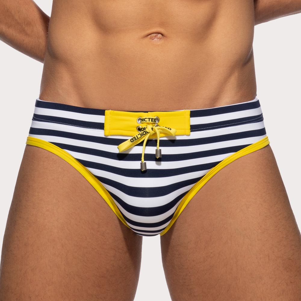 gestreifter Badeslip 'Sailor Swim Brief' von Addicted mit Push Up Einlage, Frontansicht