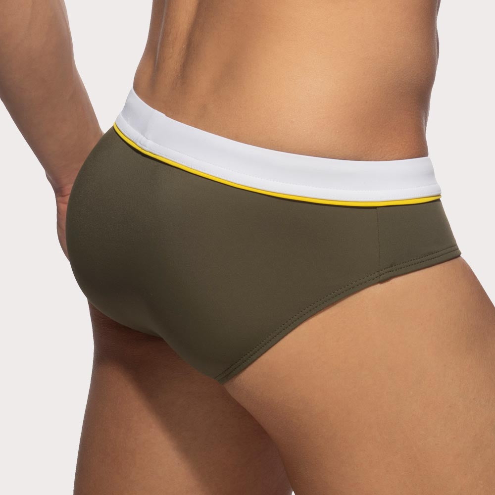 Addicted Badeslip 'Detail Binding Swim Brief' in khaki mit Push-Up Einlage, Rückseite