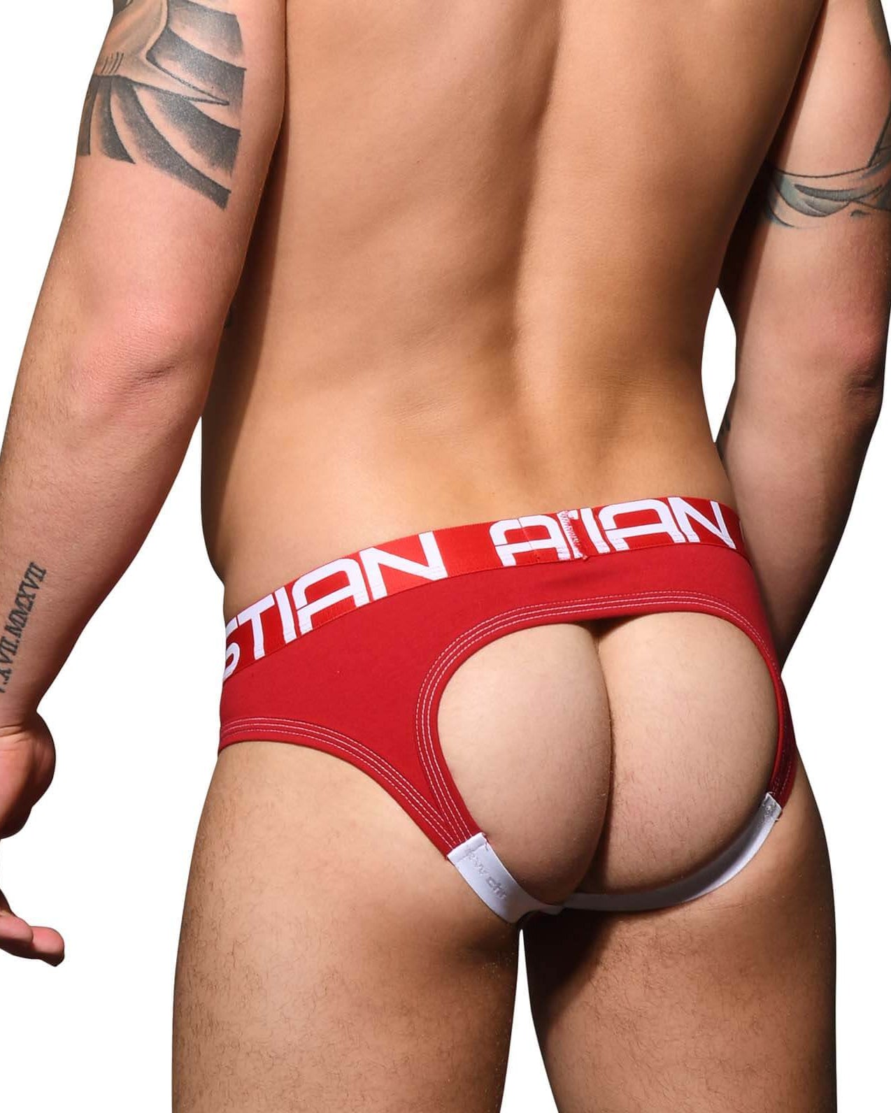 Roter Andrew Christian Jockstrap mit Kontrastnähten und Show-It Funktion, Rückansicht