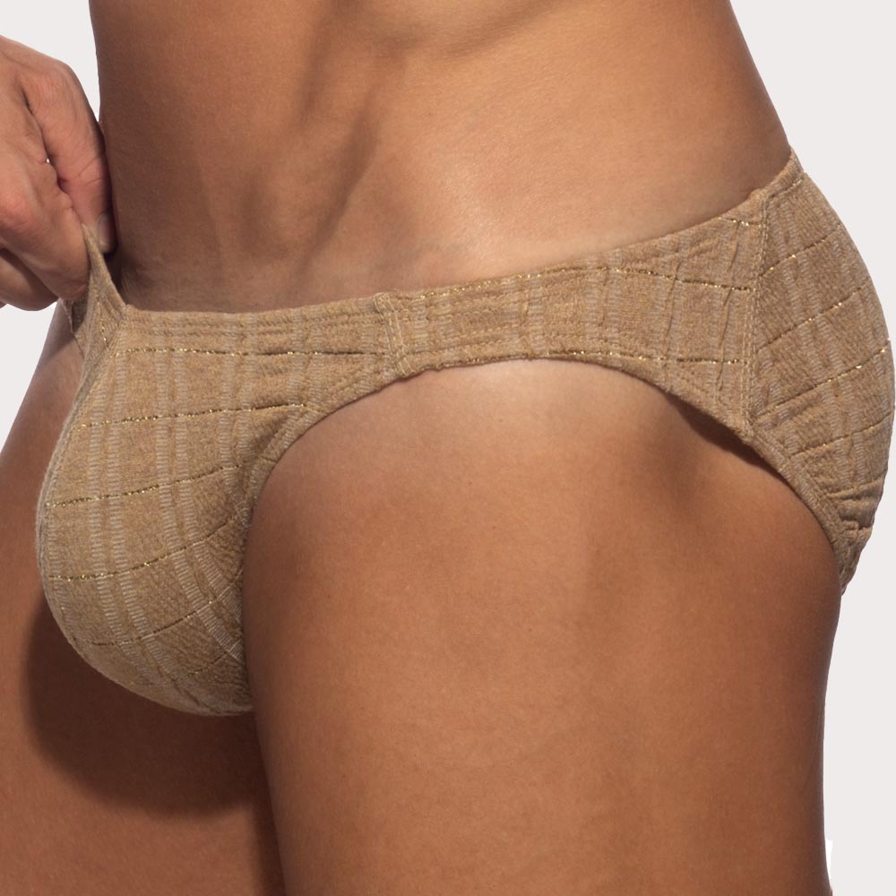 Addicted Opal Bikini Brief - Herren Slip mit Struktur und goldenen Glanzfäden in beige, side