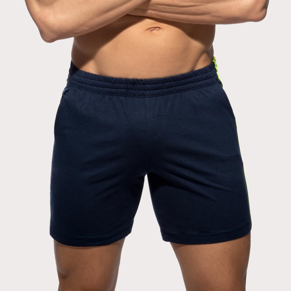Addicted Band Shorts - Kurze Sporthose aus reiner Baumwolle mit seitlichem Addicted Logo-Band, navy, front