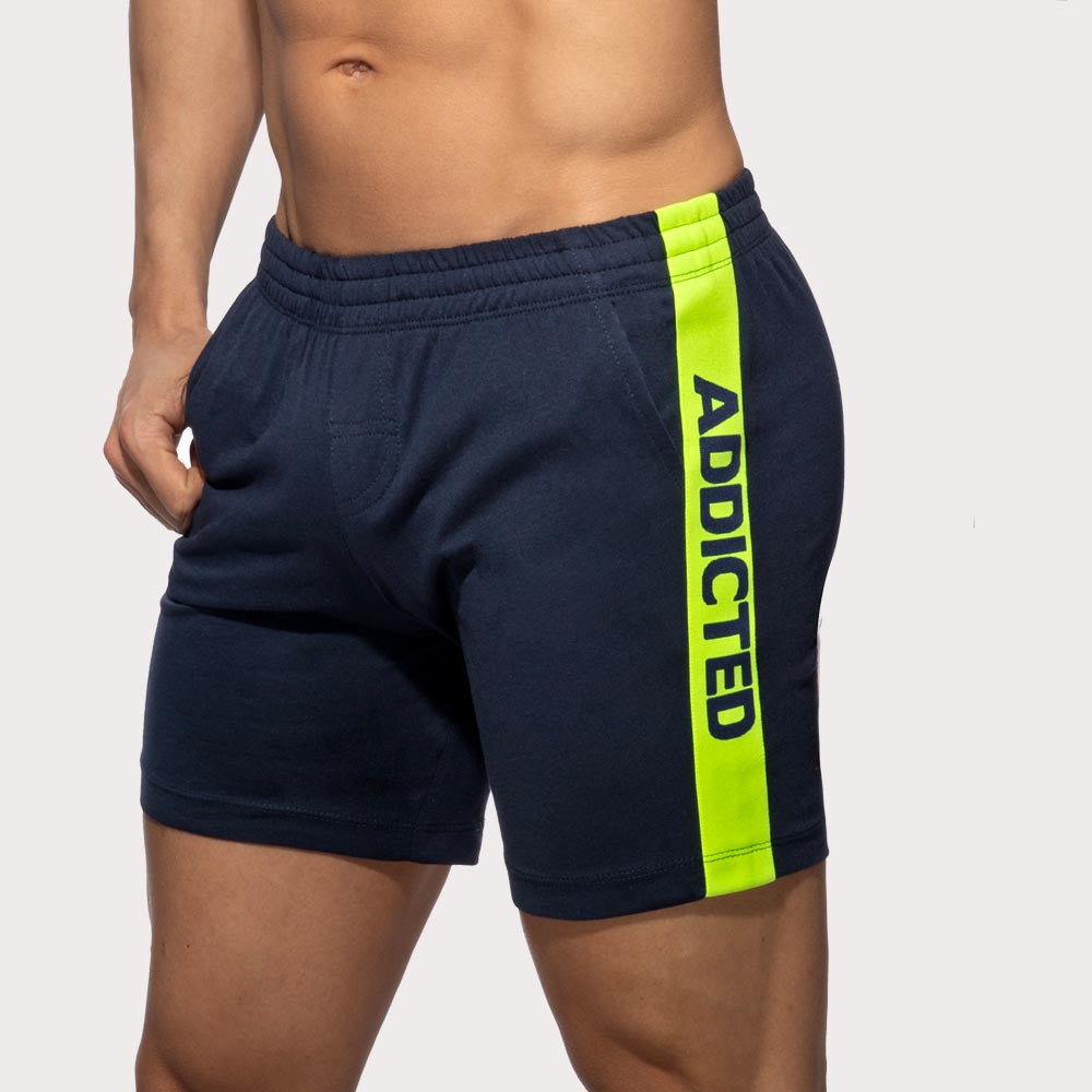Addicted Band Shorts - Kurze Sporthose aus reiner Baumwolle mit seitlichem Addicted Logo-Band, navy