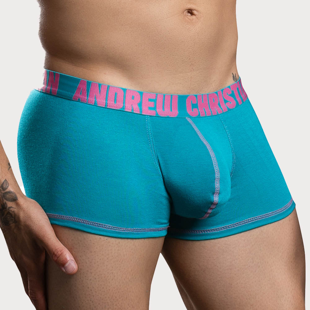 Andrew Christian Happy Cotton Boxer - figurbetonte Boxershorts mit Almost Naked Pouch in türkis, side