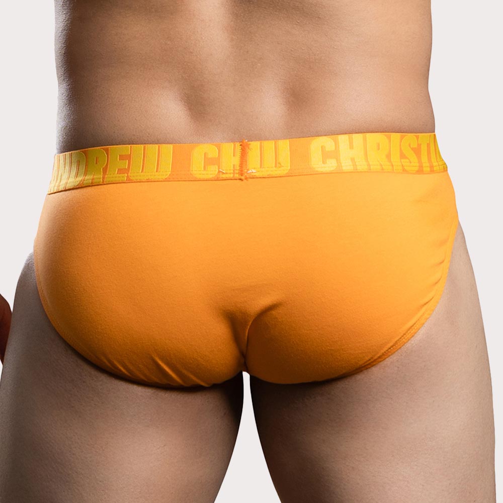 Andrew Christian Happy Cotton Brief - figurbetonter Männer Slip mit Almost Naked Pouch in orange, back