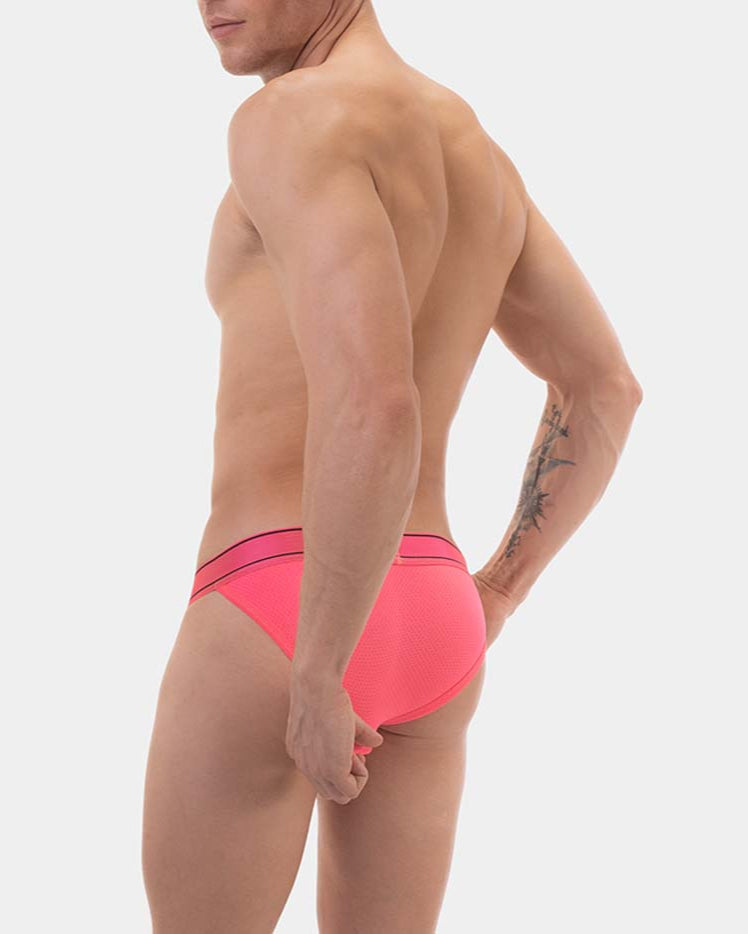 Barcode Berlin Tanga Brief Tjure - auffälliger Mesh Tanga Slip für Männer in neonpink, back