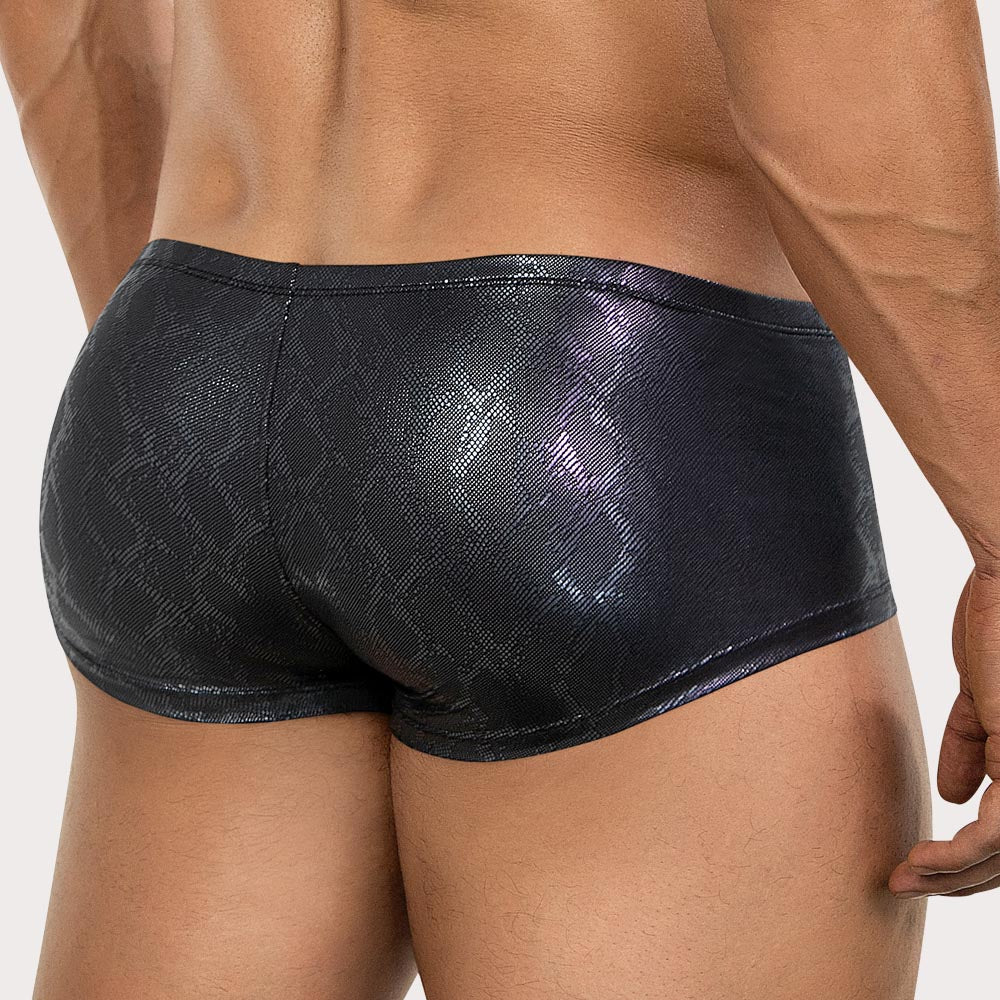 Clever Atlas Latin Trunks - Low Rise Boxershorts mit schwarzem Schlangenhaut-Muster und ergonomischem Pouch - back.