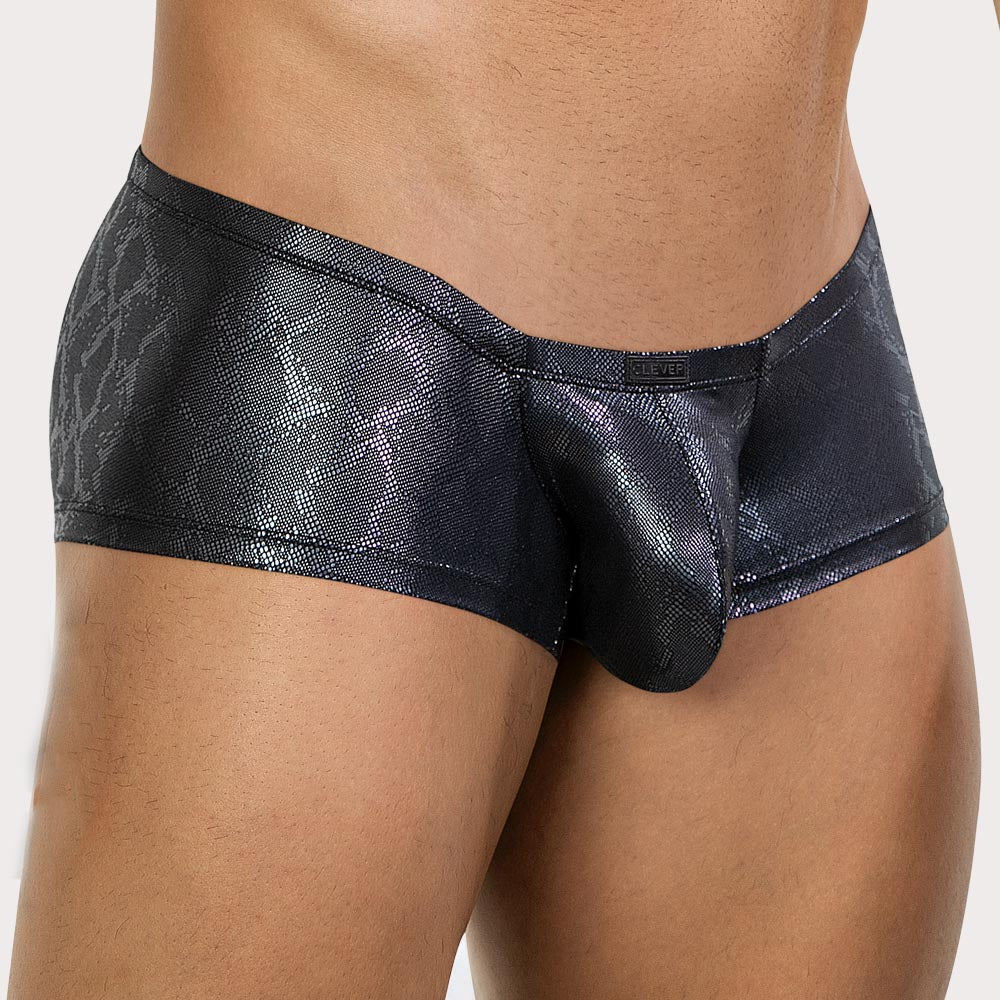 Clever Atlas Latin Trunks - Low Rise Boxershorts mit schwarzem Schlangenhaut-Muster und ergonomischem Pouch - side.